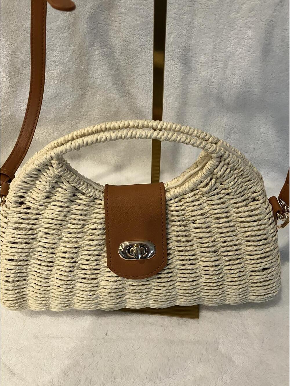 Kurava Woven Straw Handbag with Brown Leather Accents - Picture 5 of 10